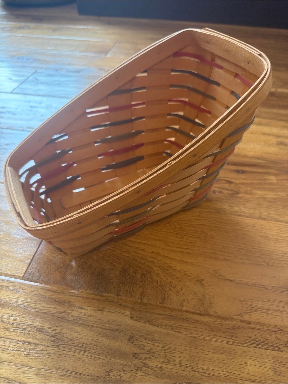 Longaberger Natural Woven Basket with Red and Green Accents